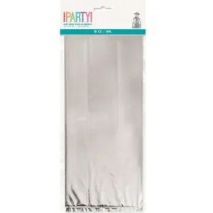 10pk Metallic Silver Cello Bags with Ties