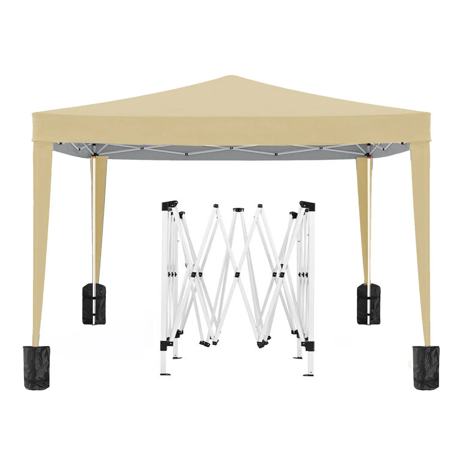 10'X10' Folding Canopy With 4 Removable Sidewalls Outdoor Event Shelter UPF 50  Gazebo Portable Tents For Parties Beach Camping Wedding Ez Pop Up Canopy 4 Pieces Weight Bag   Carry Bag