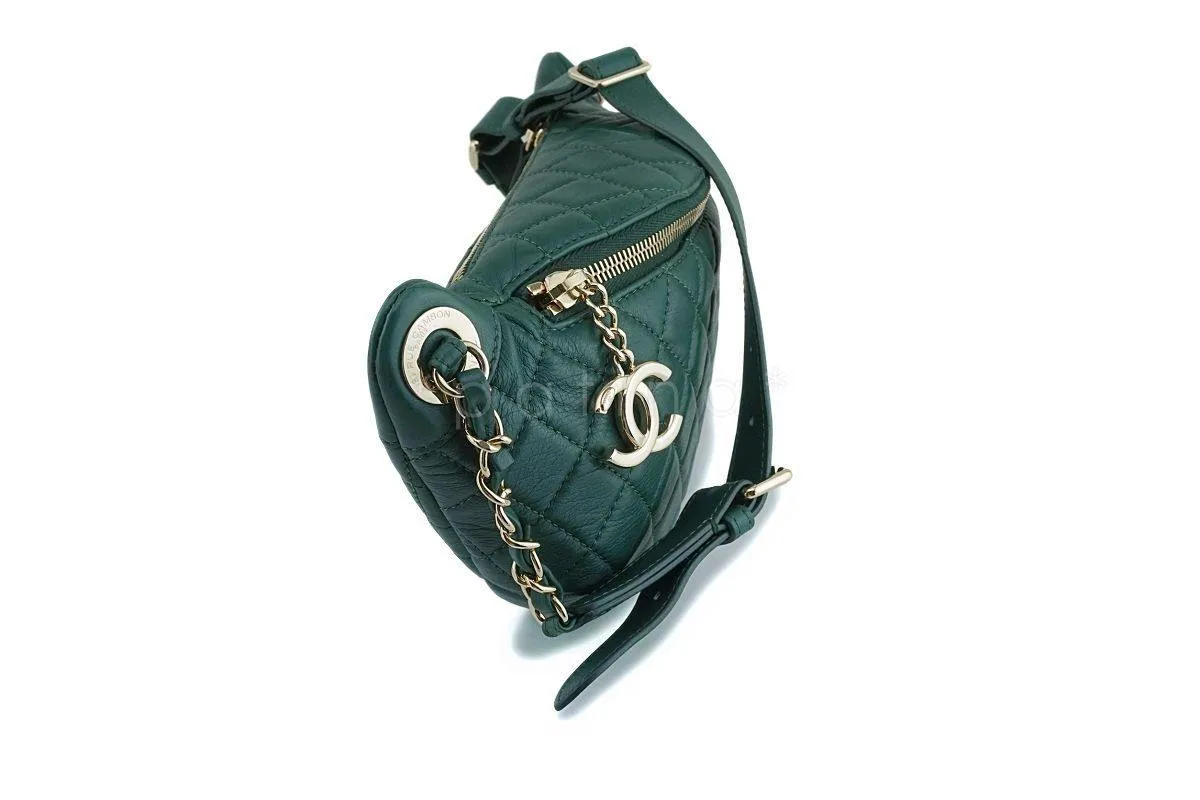 18K Chanel Emerald Green Classic Banane Fanny Pack Belt Bag GHW