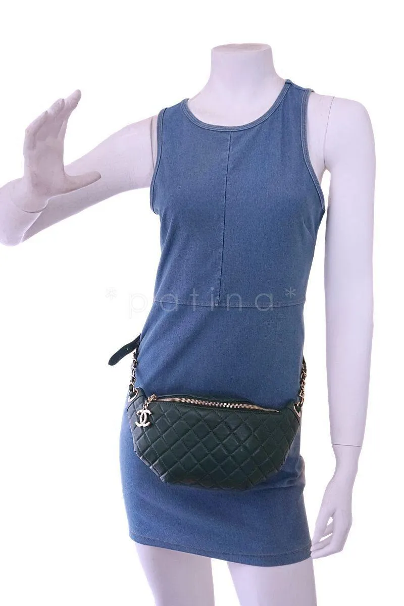 18K Chanel Emerald Green Classic Banane Fanny Pack Belt Bag GHW