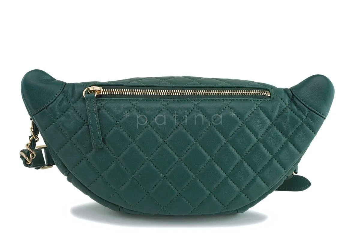 18K Chanel Emerald Green Classic Banane Fanny Pack Belt Bag GHW