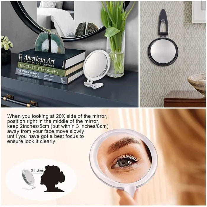 20x Magnifying Hand Mirror For Makeup Application(12.5 Cm Black)