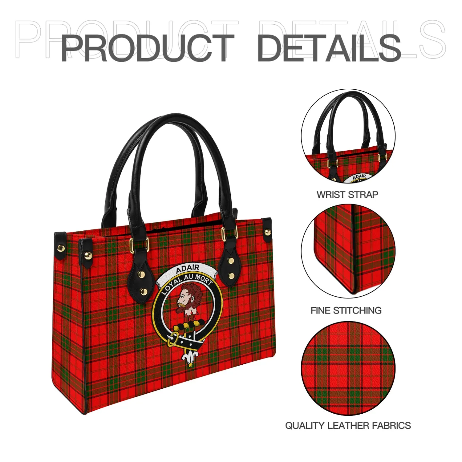 Adair Tartan Leather Bag with Family Crest