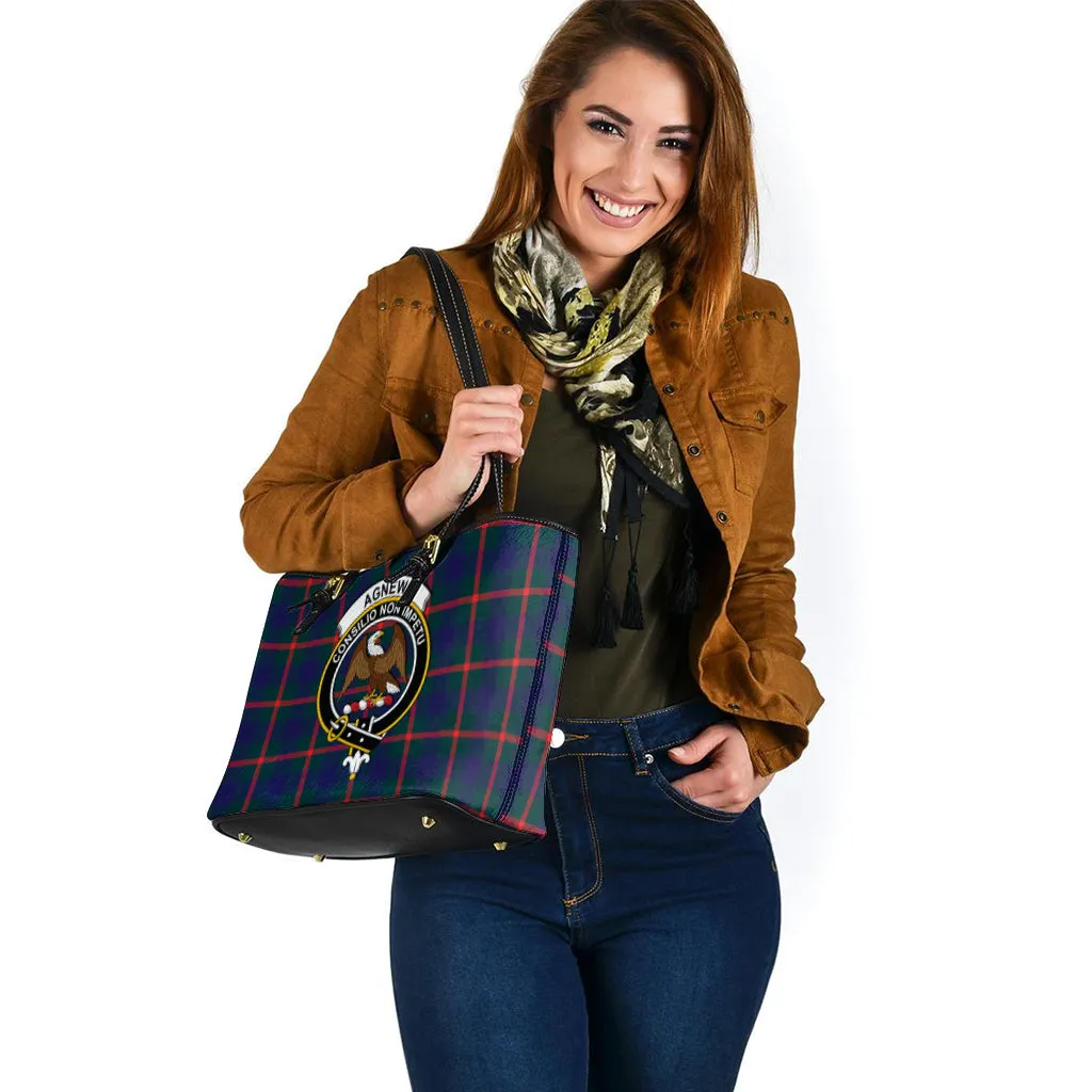 Agnew Tartan Leather Tote Bag with Family Crest