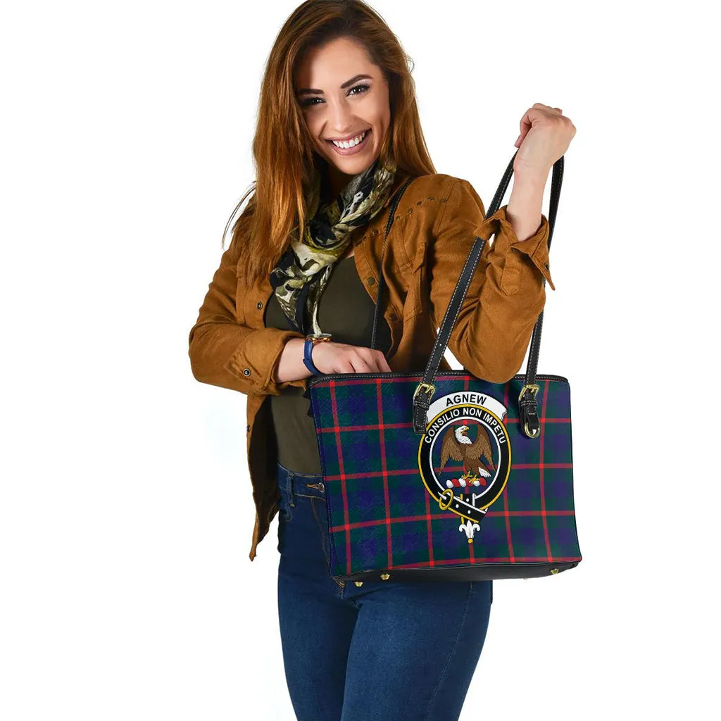 Agnew Tartan Leather Tote Bag with Family Crest