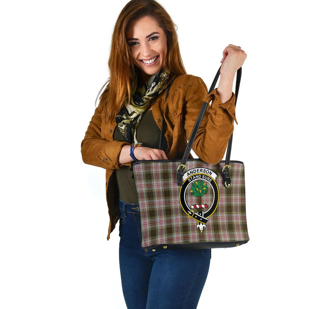 Anderson Dress Tartan Leather Tote Bag with Family Crest