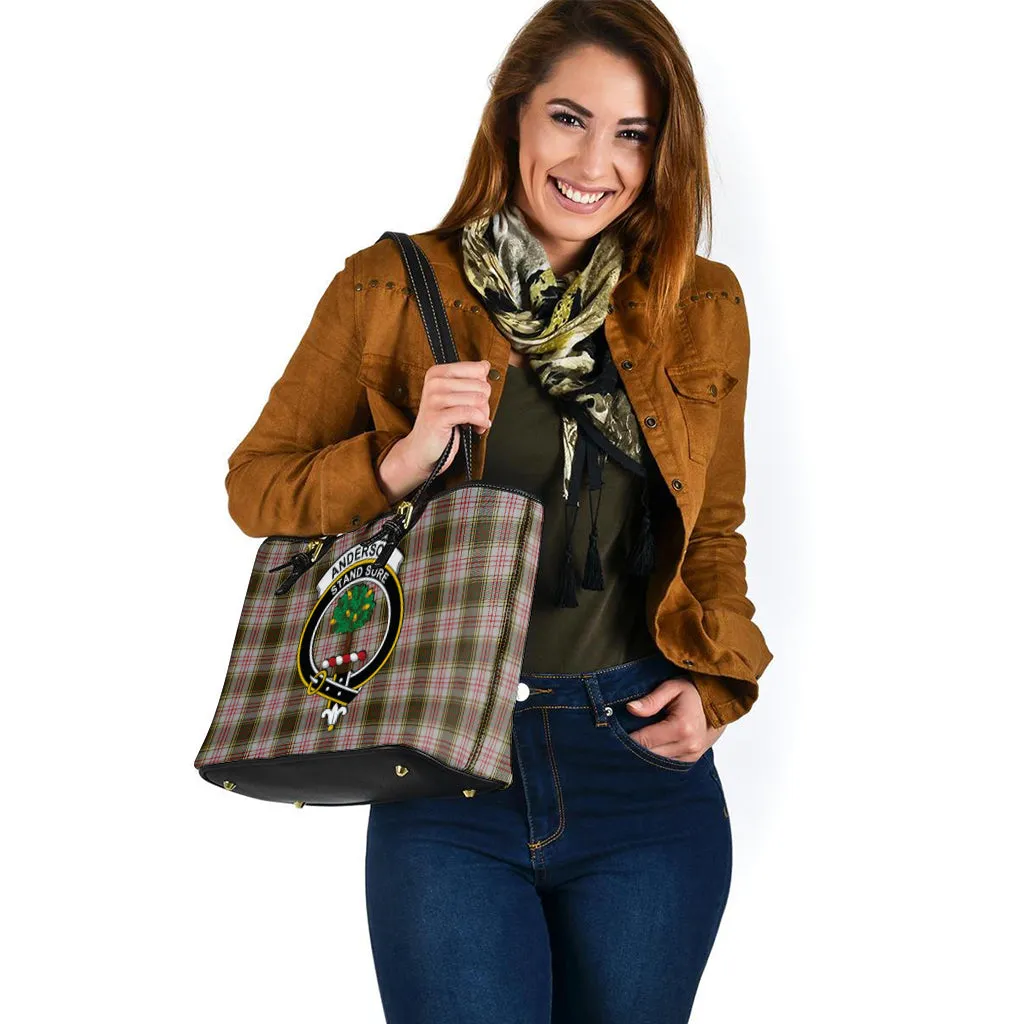 Anderson Dress Tartan Leather Tote Bag with Family Crest