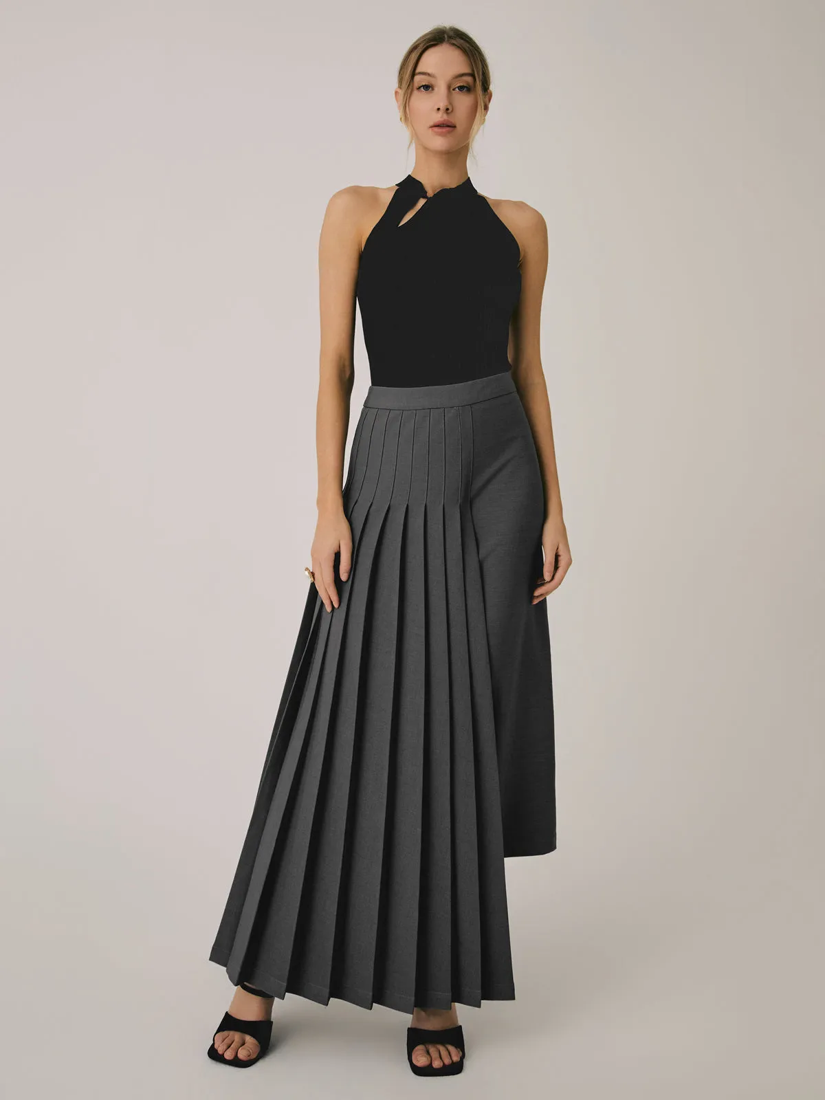 Asymmetric Pleated Graceful Maxi Skirt