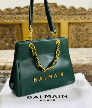 Balmain Medium Tote Bag with Off Chain (Green)