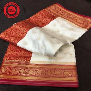 Banarasi Silk Red And Cream Golden Saree for Durgapooja