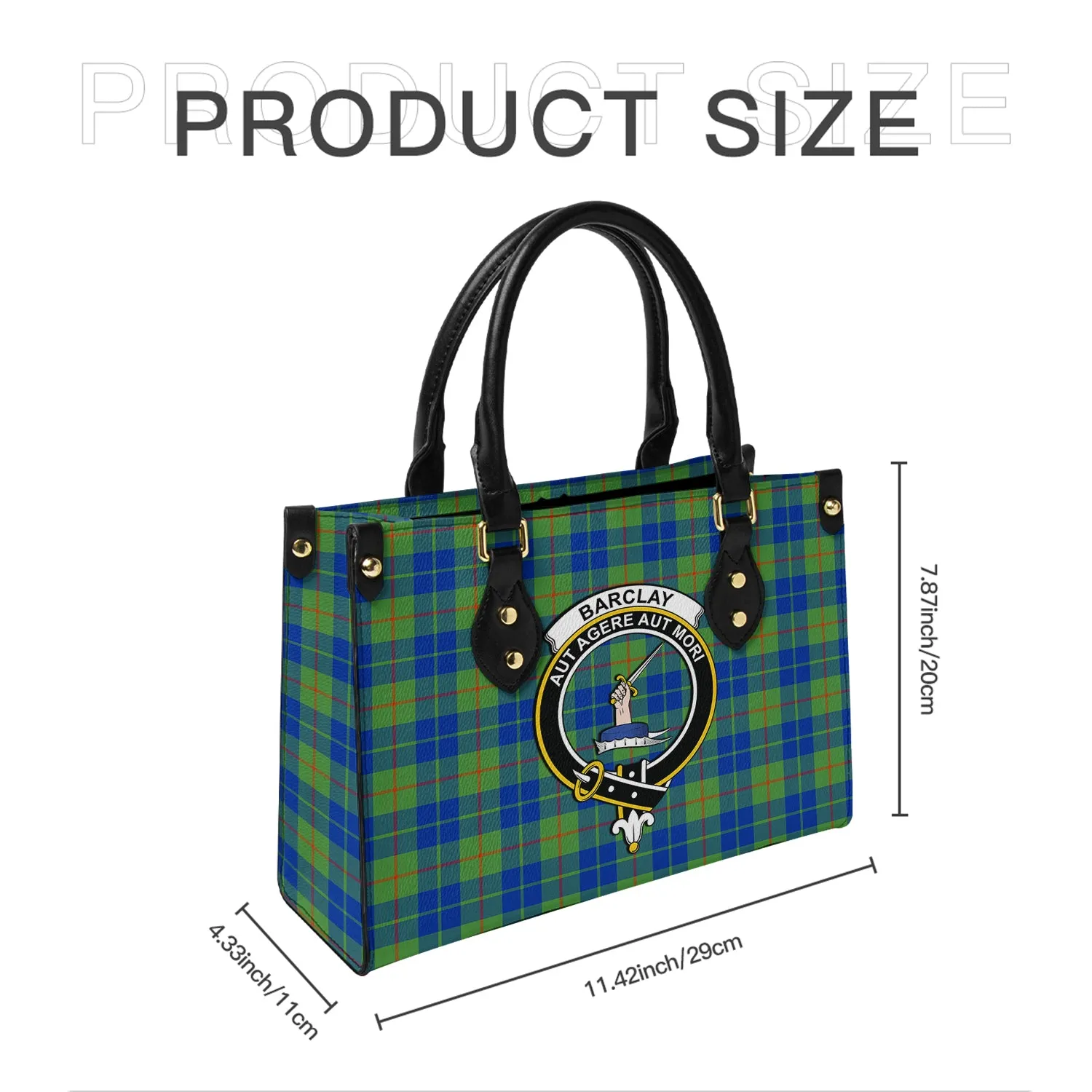 Barclay Hunting Ancient Tartan Leather Bag with Family Crest