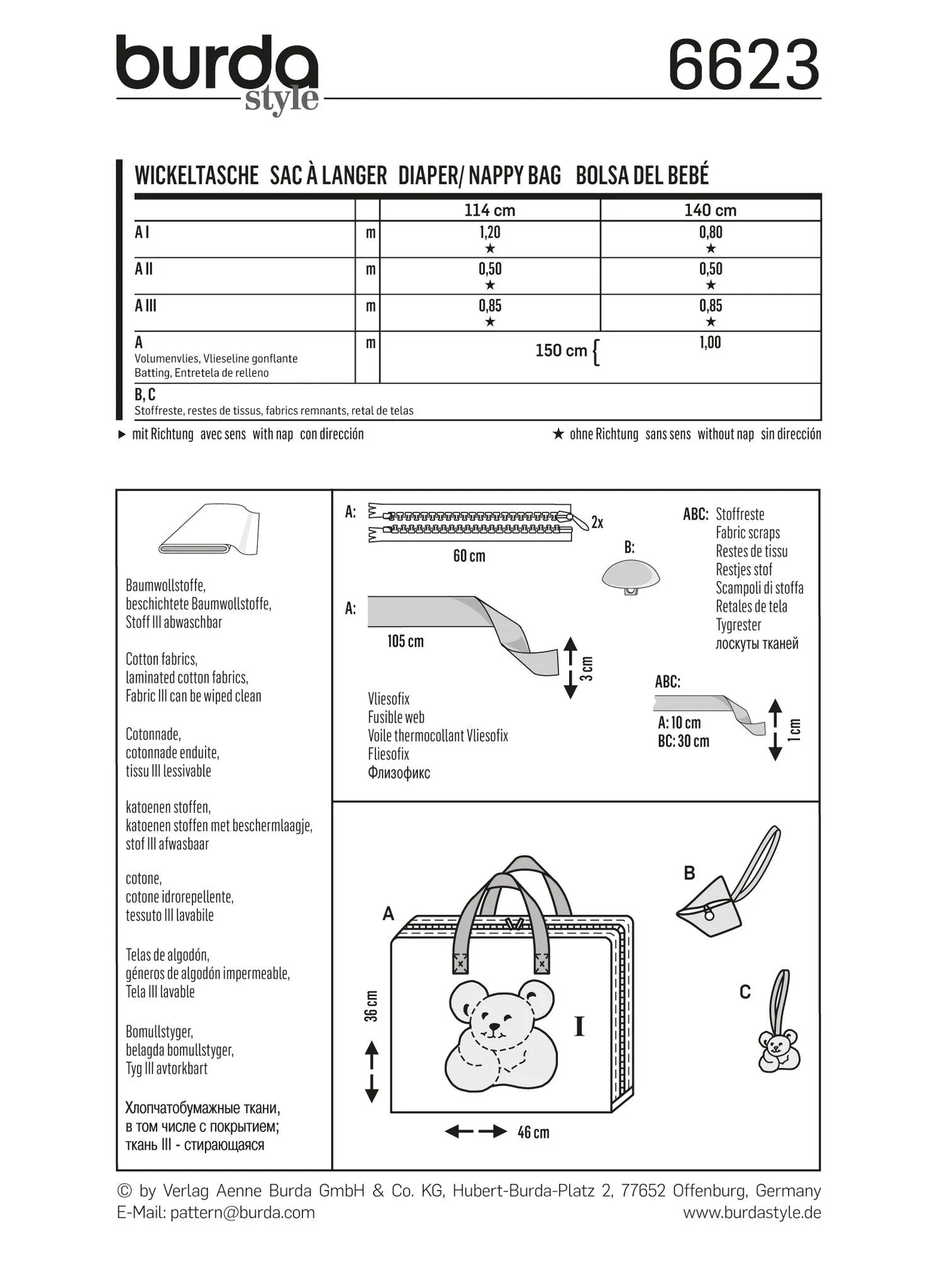 BD6623 Burda Style Pattern for changing bag