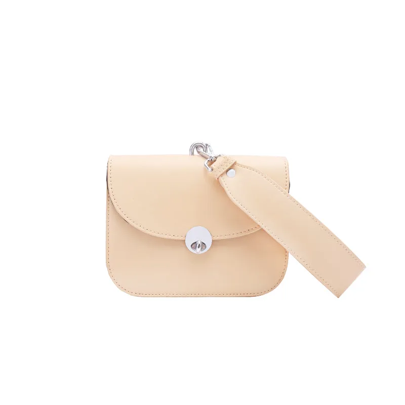 Beige Leather Women Small Handbag Chain Shoulder Bag For Women