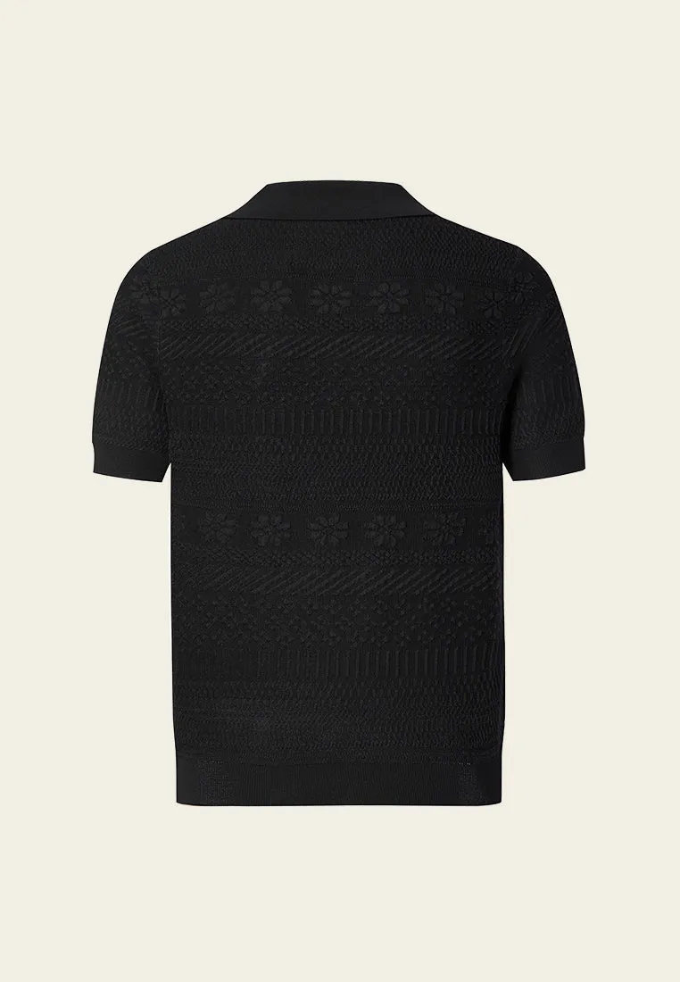 Black Knit Short Sleeves Polo Shirt