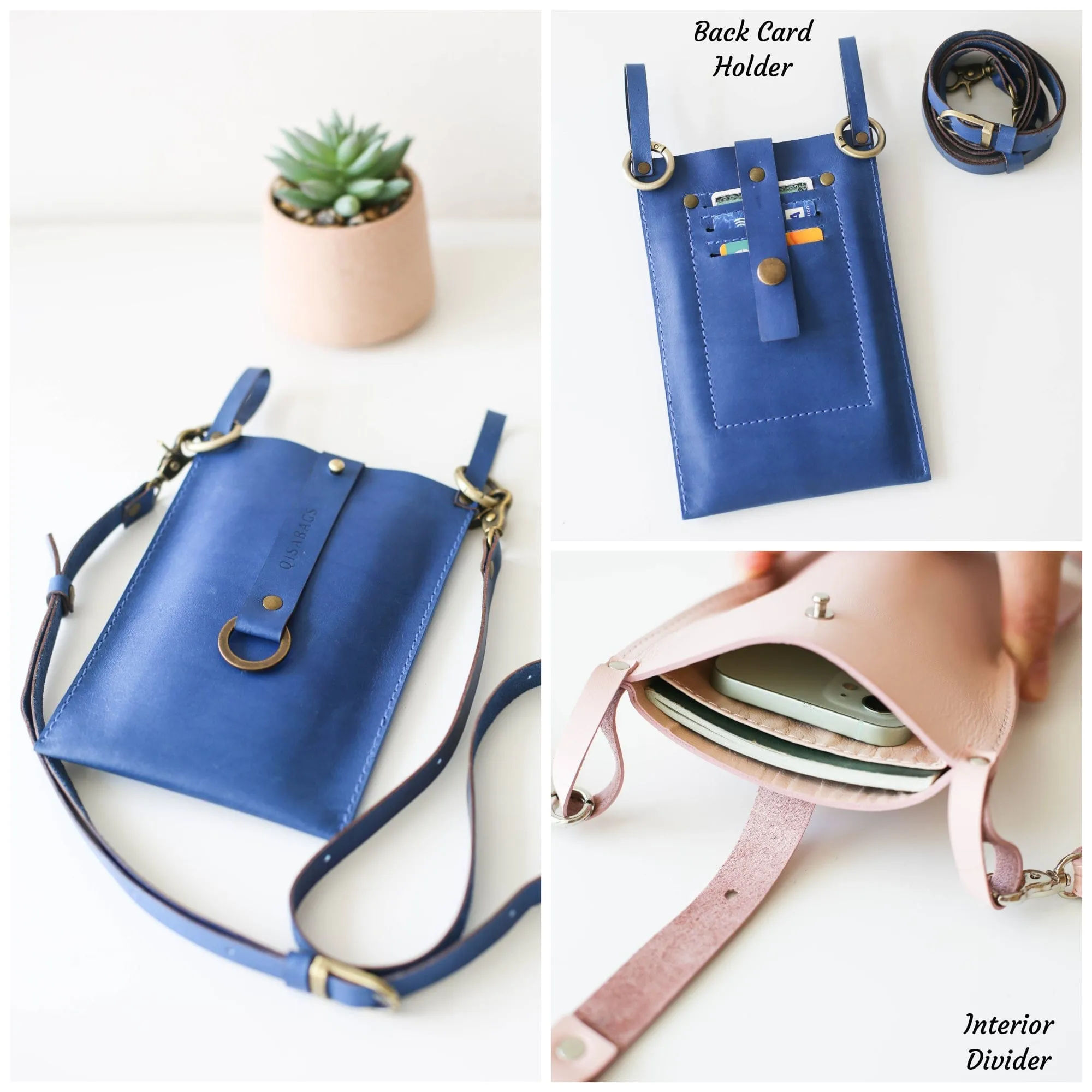 Blue Leather Phone Bag