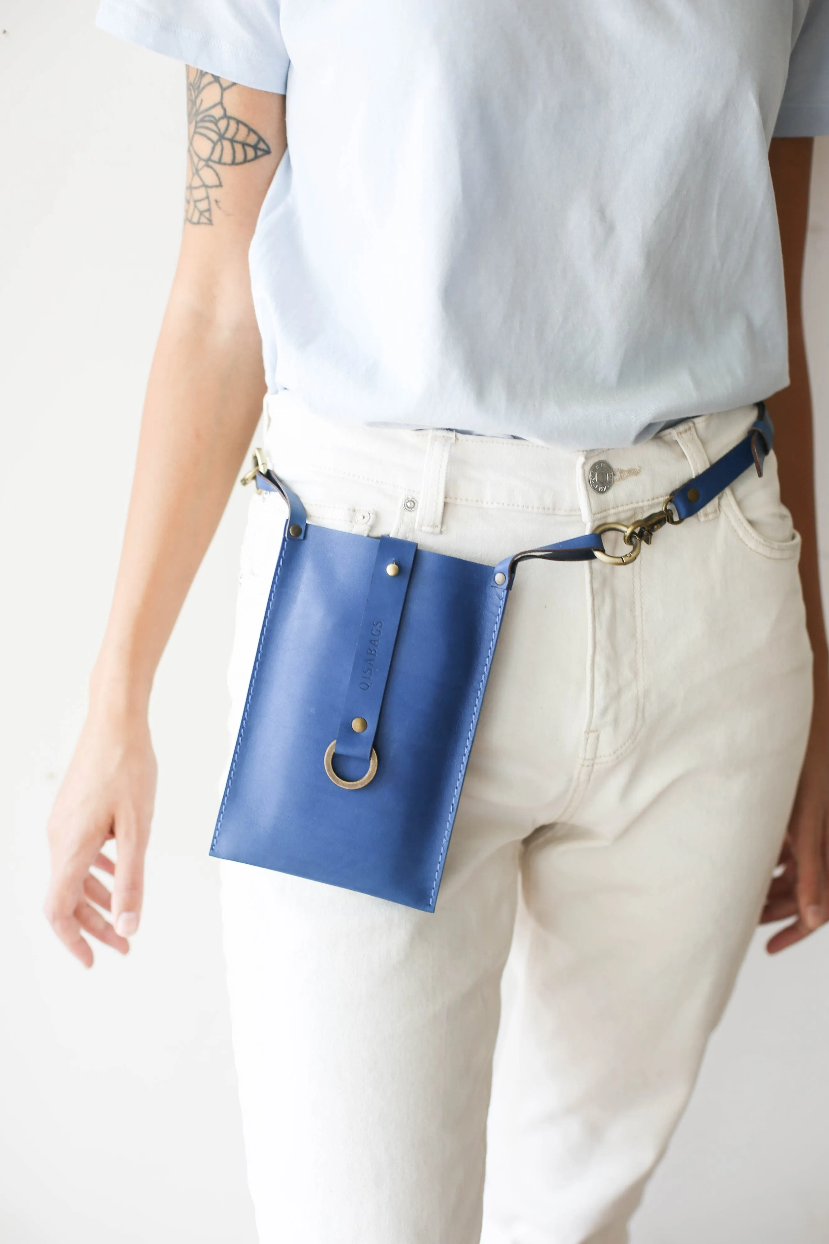 Blue Leather Phone Bag