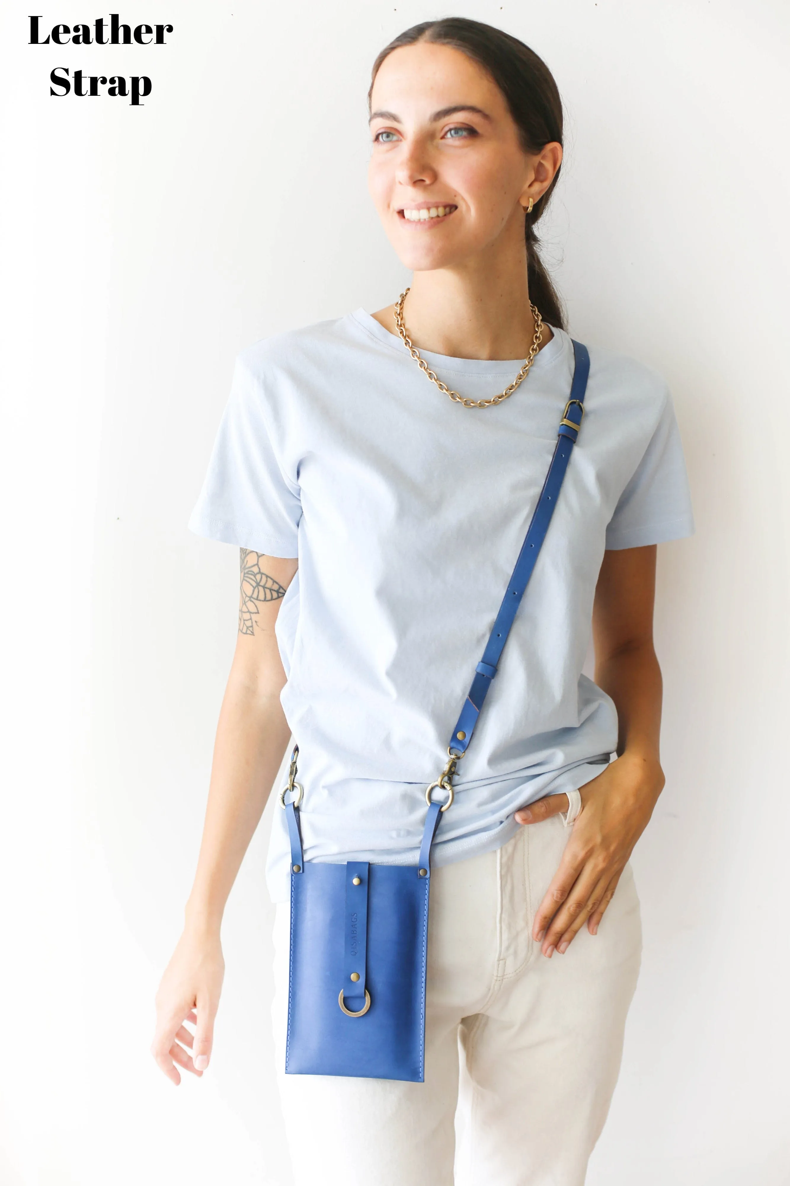 Blue Leather Phone Bag