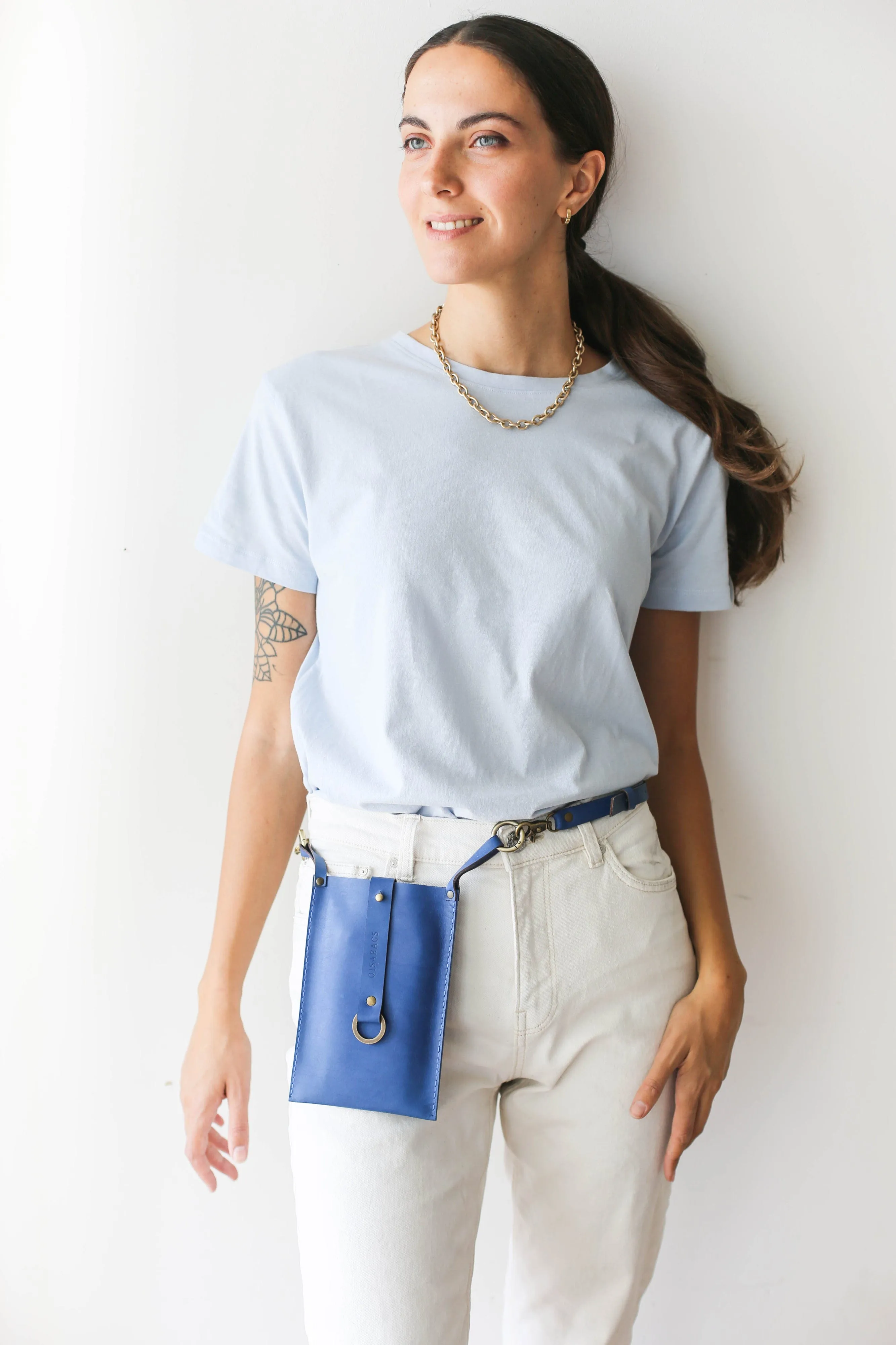 Blue Leather Phone Bag