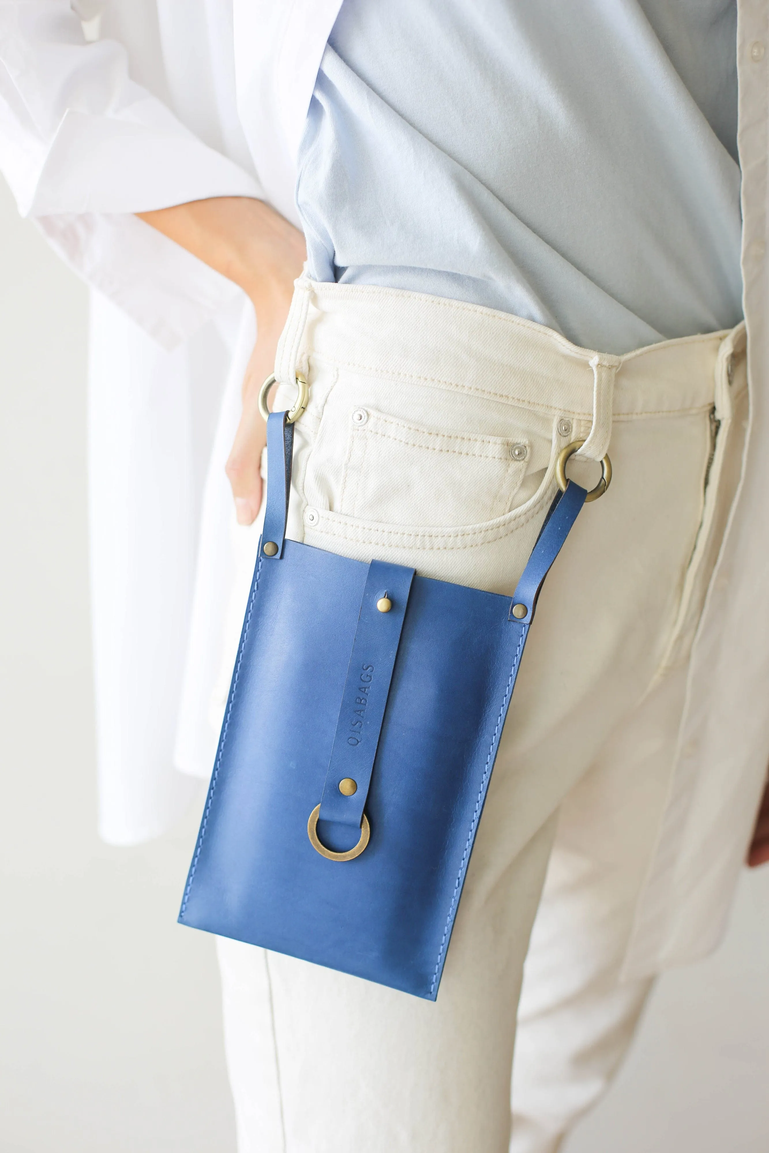 Blue Leather Phone Bag