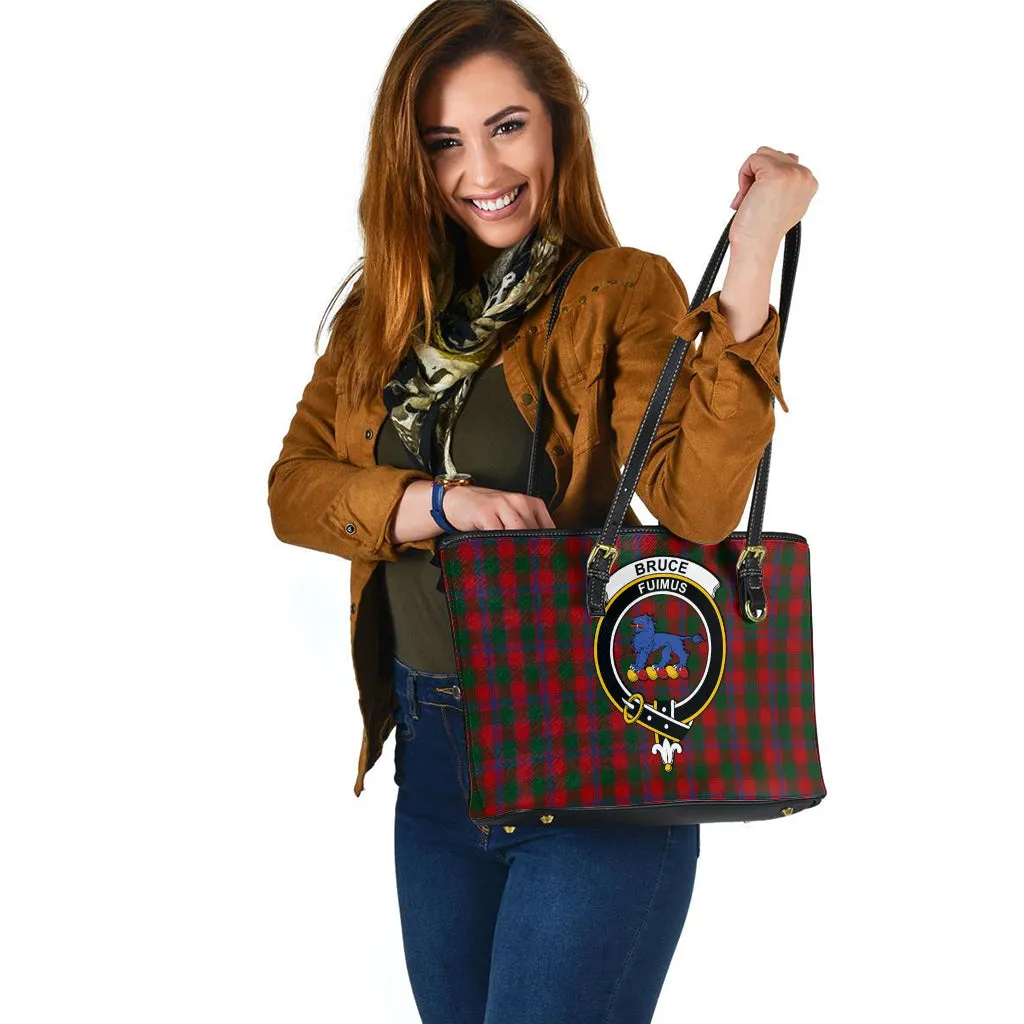 Bruce Old Tartan Leather Tote Bag with Family Crest