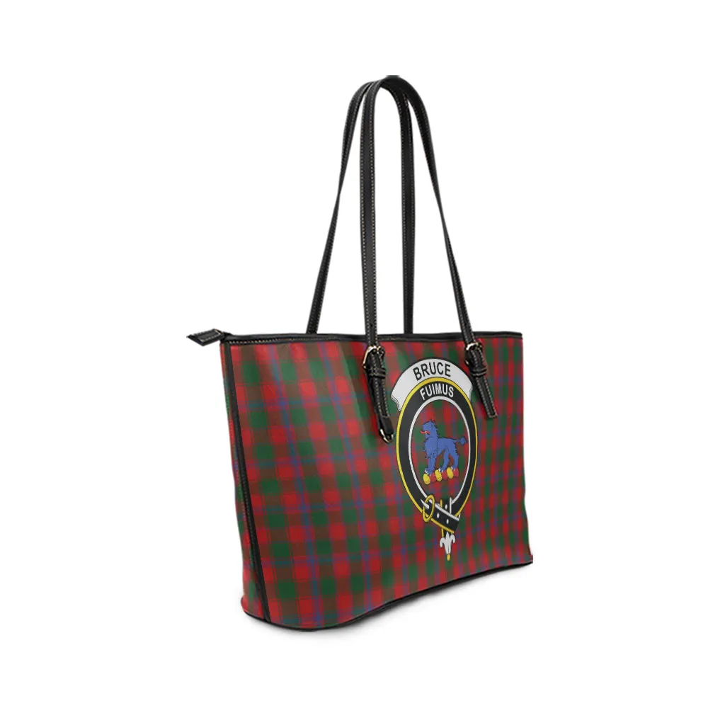 Bruce Old Tartan Leather Tote Bag with Family Crest