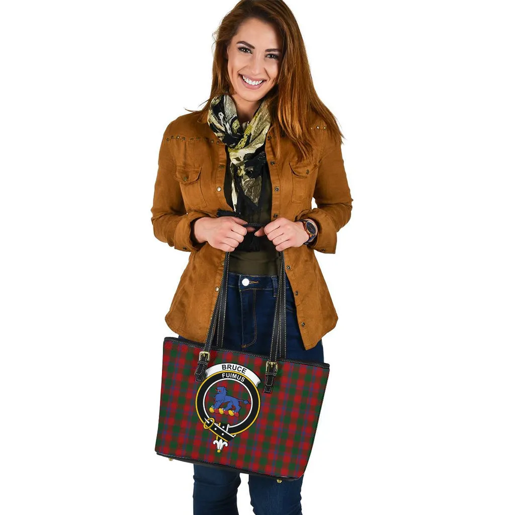 Bruce Old Tartan Leather Tote Bag with Family Crest