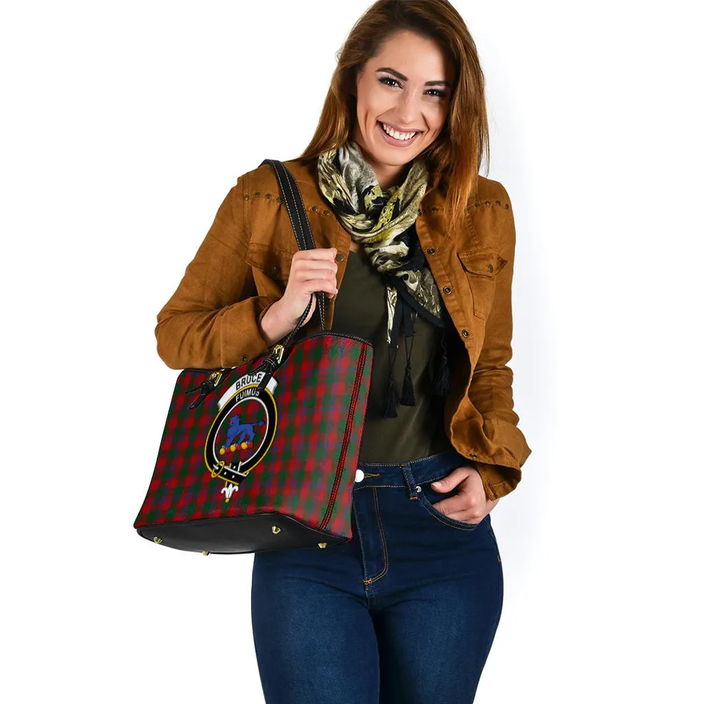 Bruce Old Tartan Leather Tote Bag with Family Crest