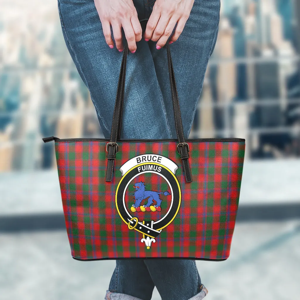 Bruce Old Tartan Leather Tote Bag with Family Crest