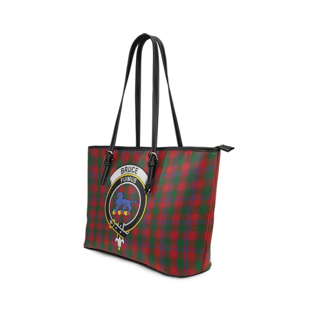 Bruce Old Tartan Leather Tote Bag with Family Crest