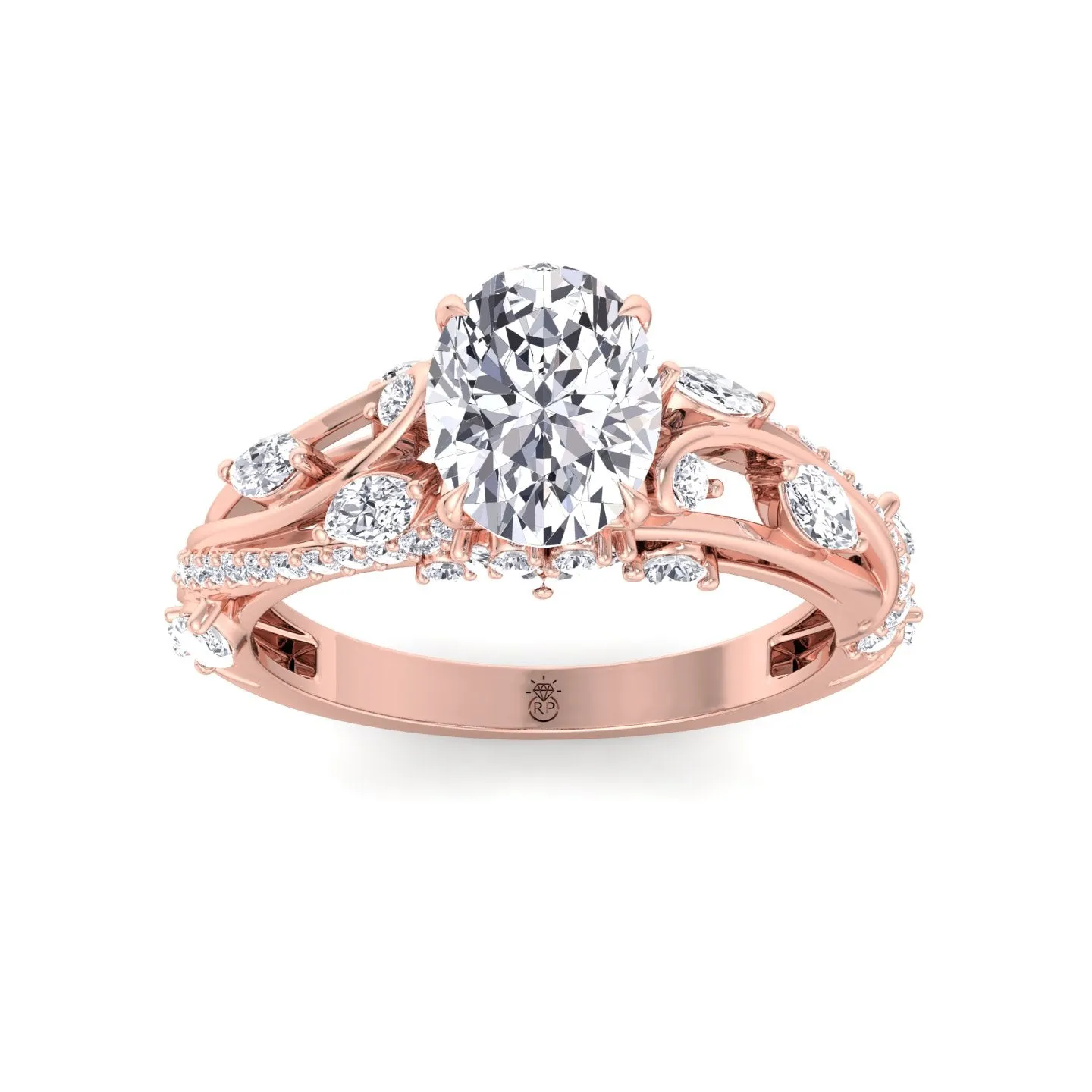 Bruna - Oval Cut Engagement Ring with Marquise and Round Sidestones