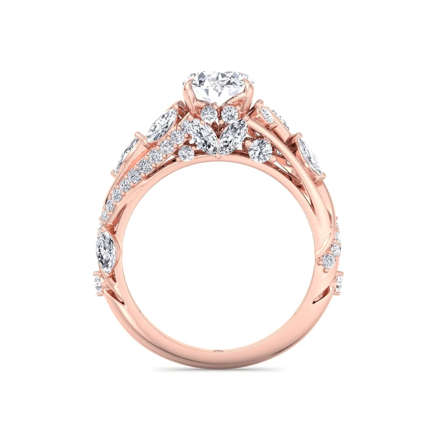 Bruna - Oval Cut Engagement Ring with Marquise and Round Sidestones