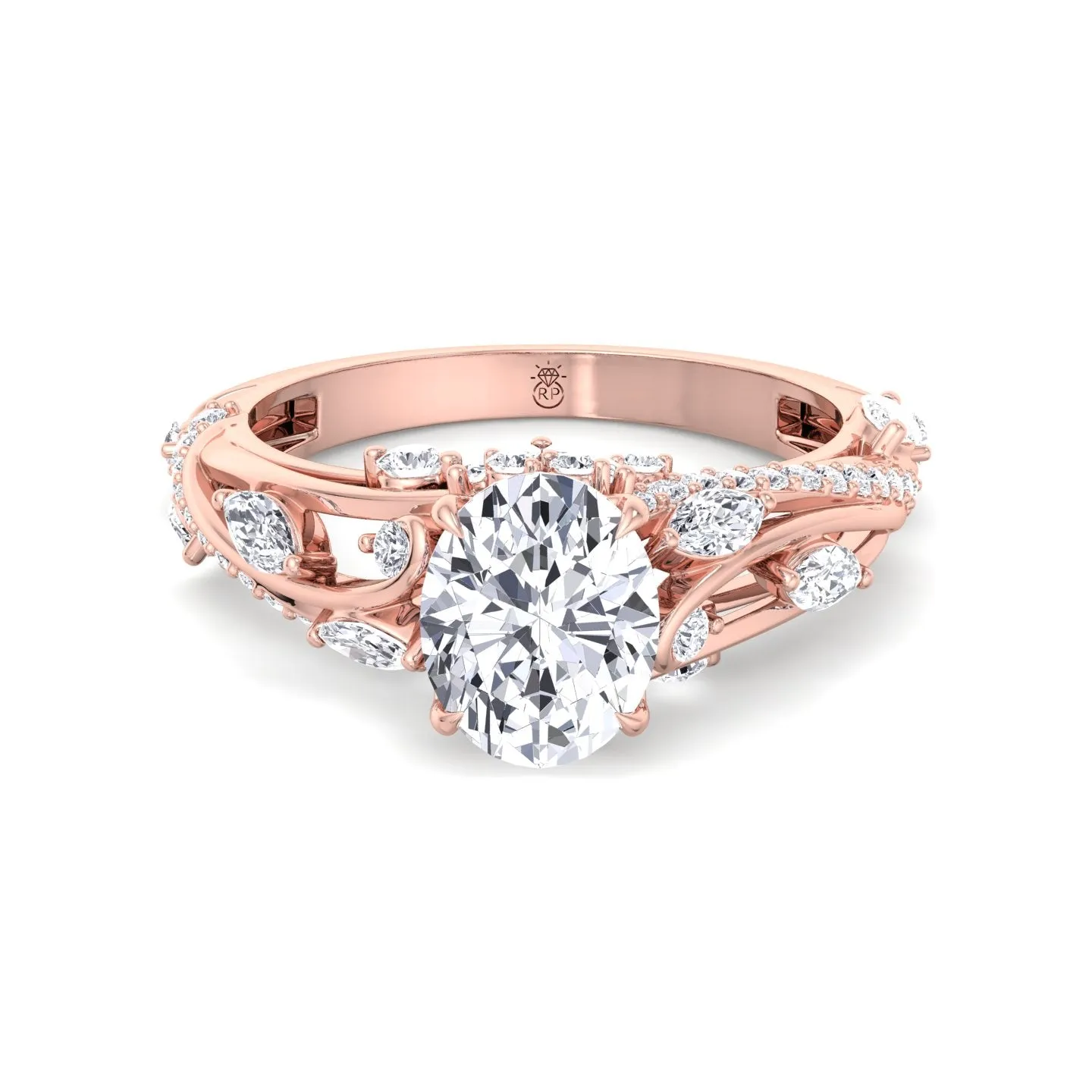 Bruna - Oval Cut Engagement Ring with Marquise and Round Sidestones