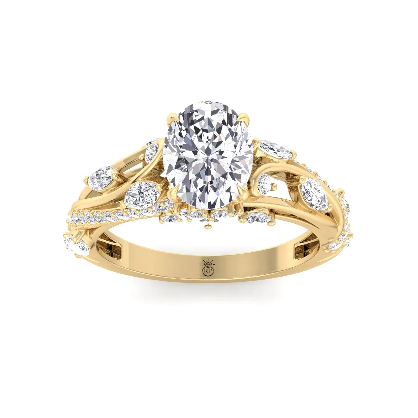 Bruna - Oval Cut Engagement Ring with Marquise and Round Sidestones