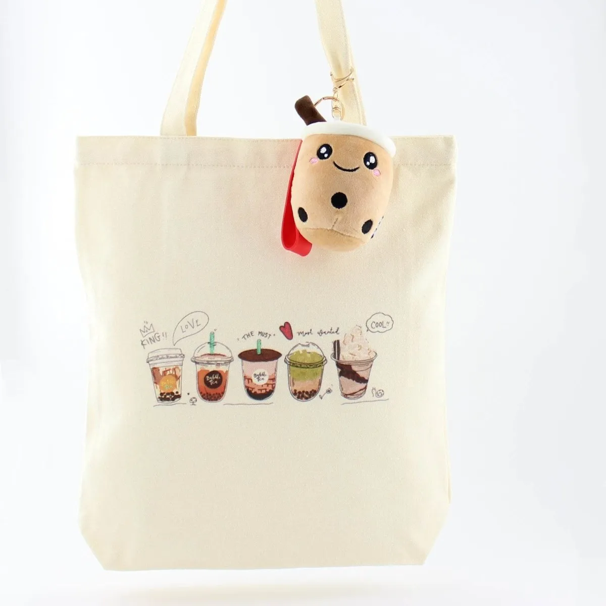 Bubble Tea Tote Bag and Boba Plush Keychain