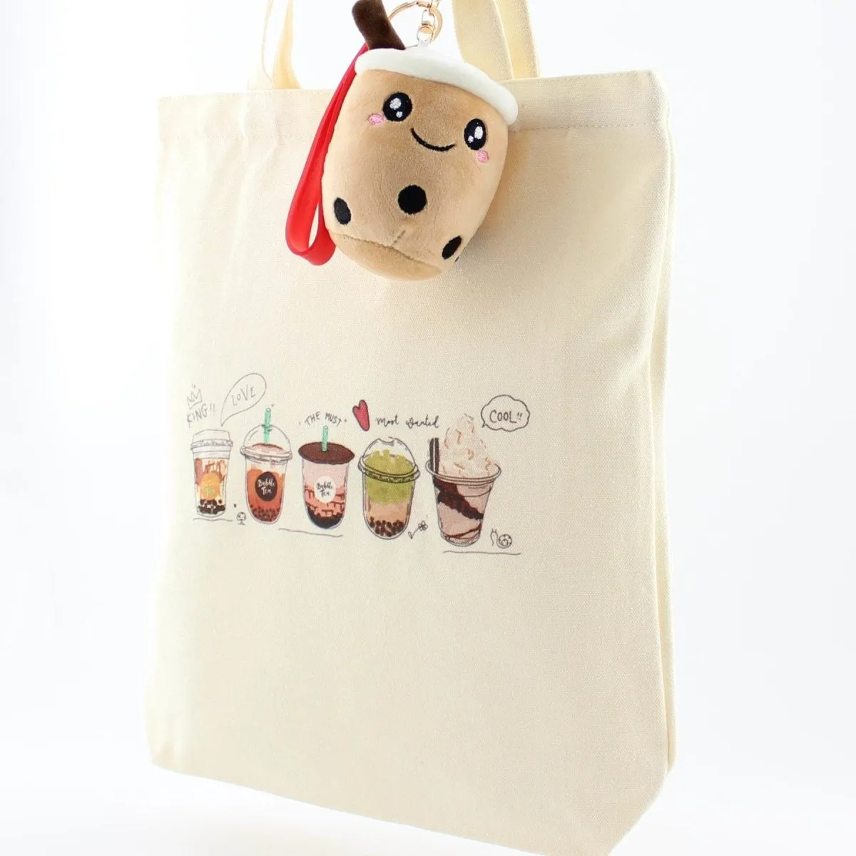 Bubble Tea Tote Bag and Boba Plush Keychain