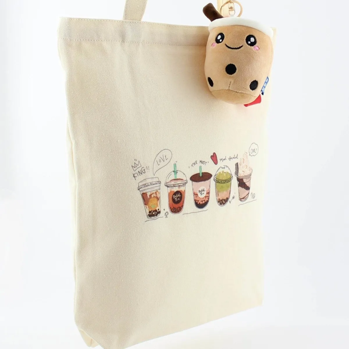 Bubble Tea Tote Bag and Boba Plush Keychain