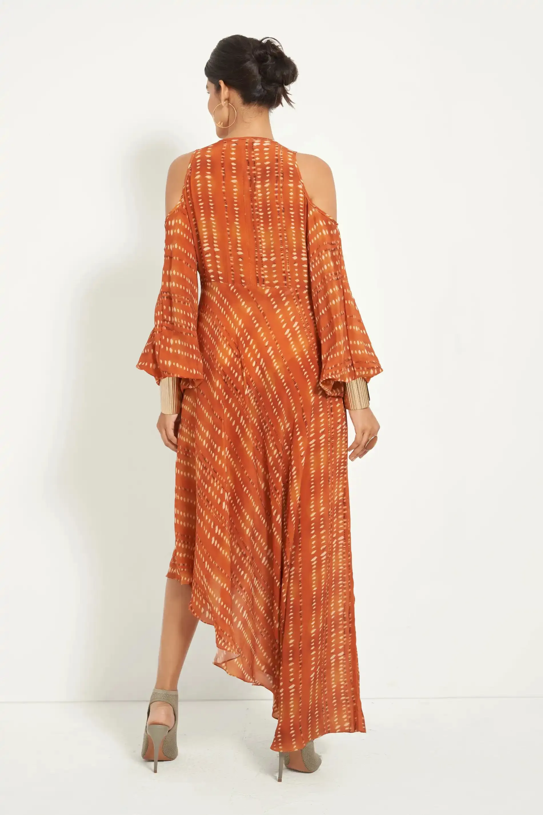 Burnt Orange Cold Shoulder Dress