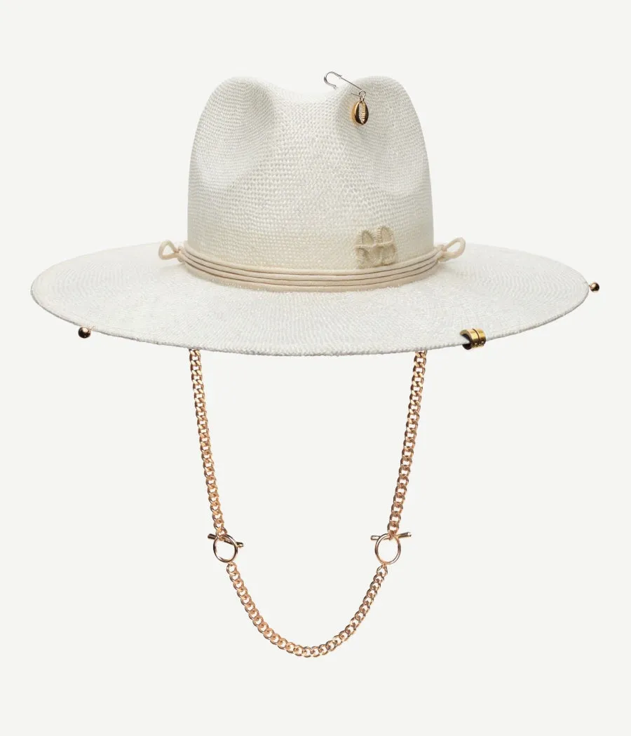 Chain Strap Straw Fedora Hat