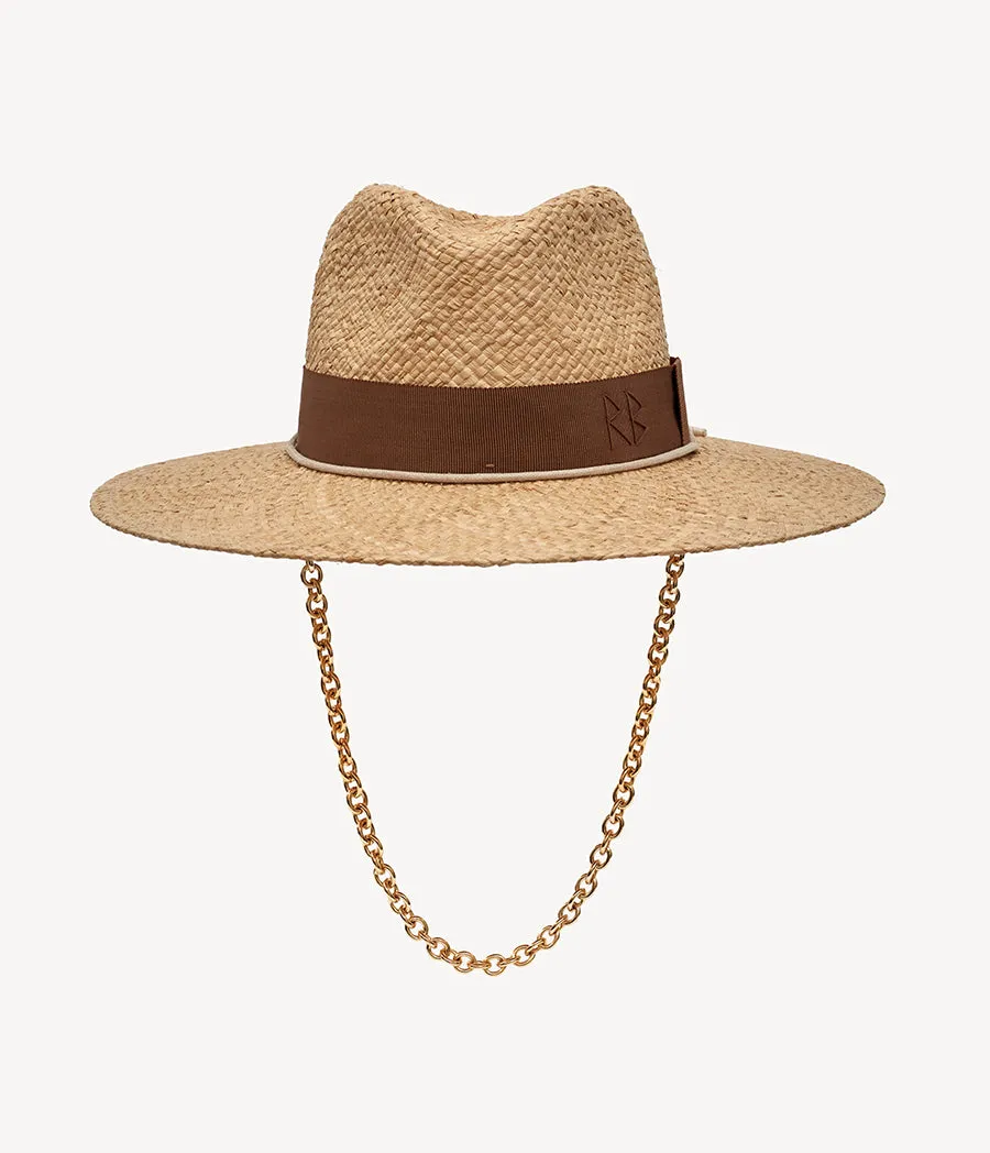 Chain Strap Straw Fedora Hat