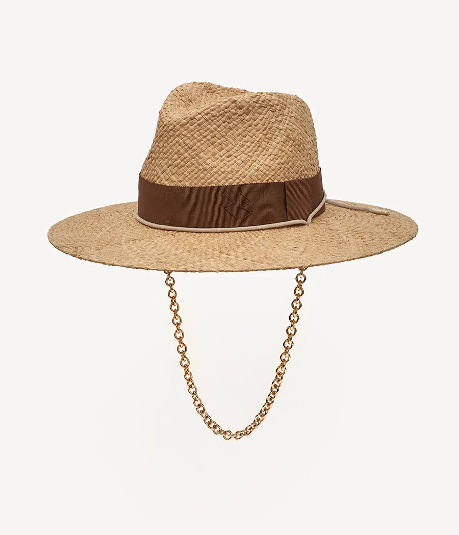 Chain Strap Straw Fedora Hat