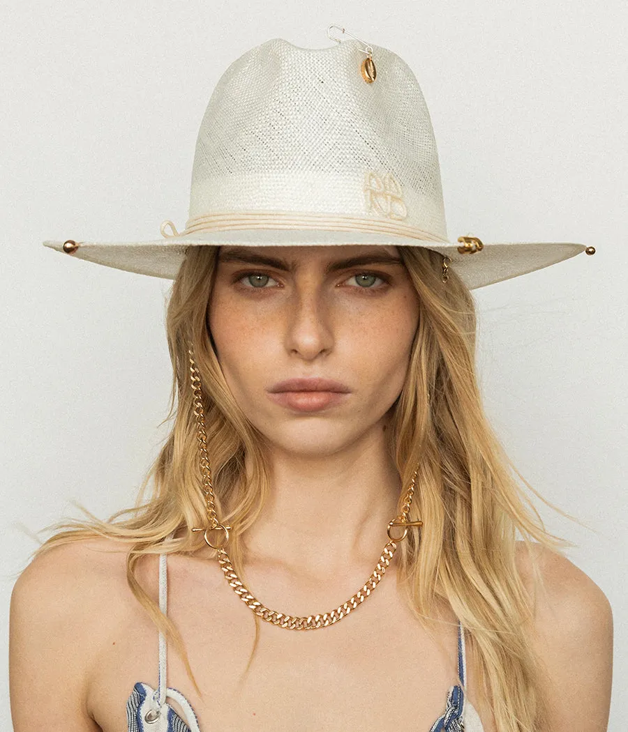 Chain Strap Straw Fedora Hat