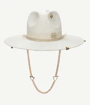 Chain Strap Straw Fedora Hat