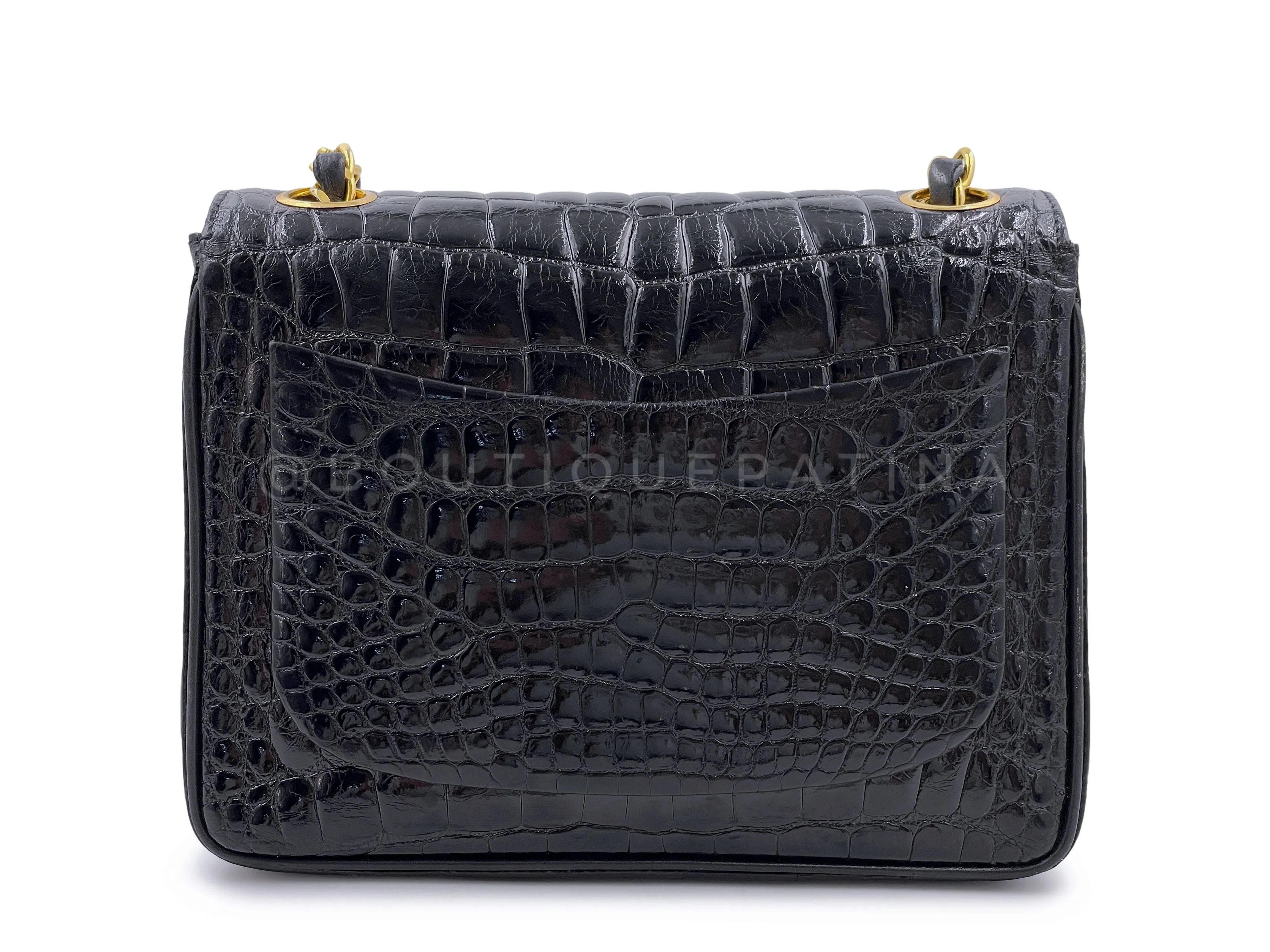 Chanel 1987 Vintage Black Alligator Crocodile Square Mini Flap Bag 24k GHW