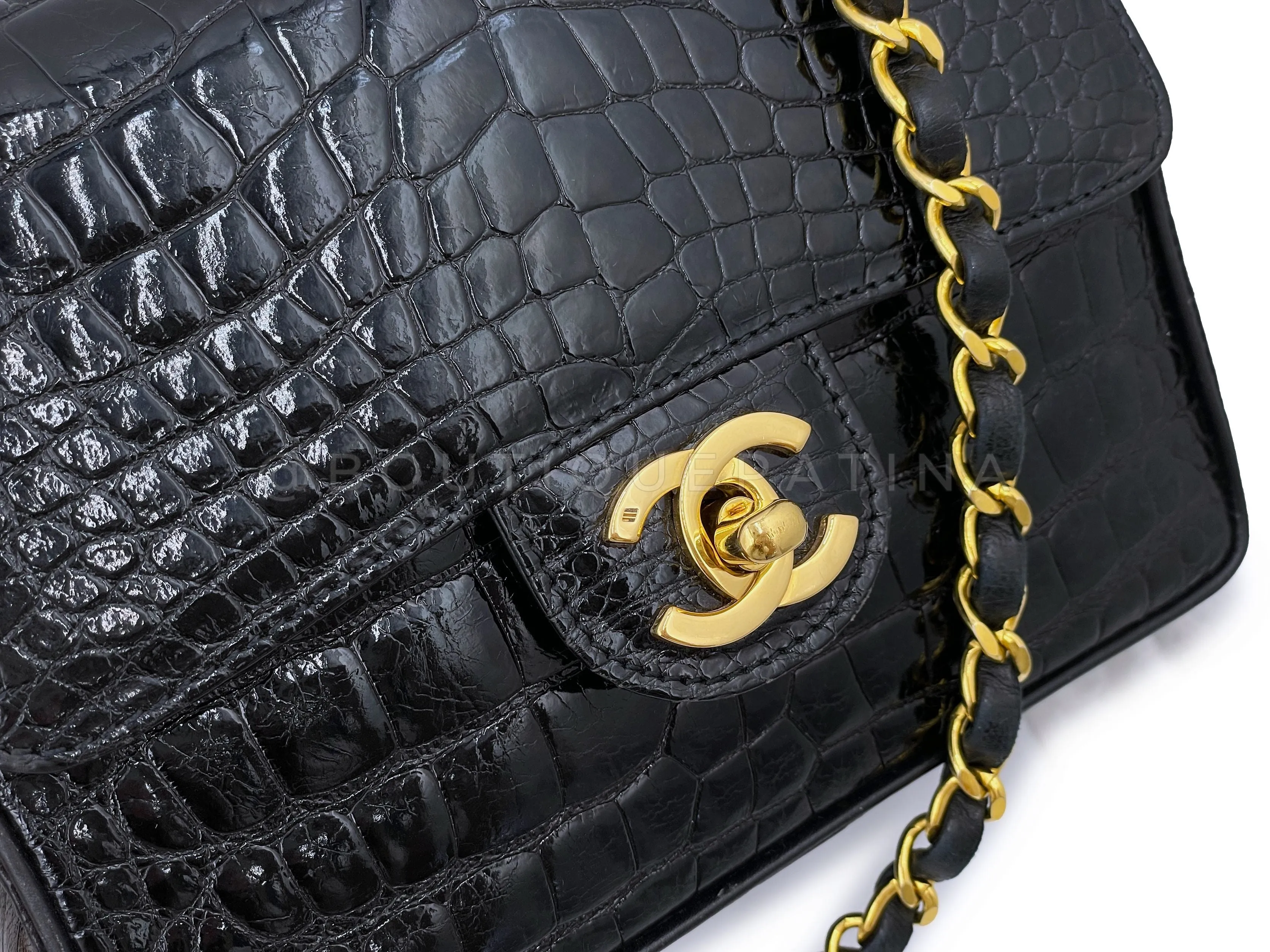 Chanel 1987 Vintage Black Alligator Crocodile Square Mini Flap Bag 24k GHW