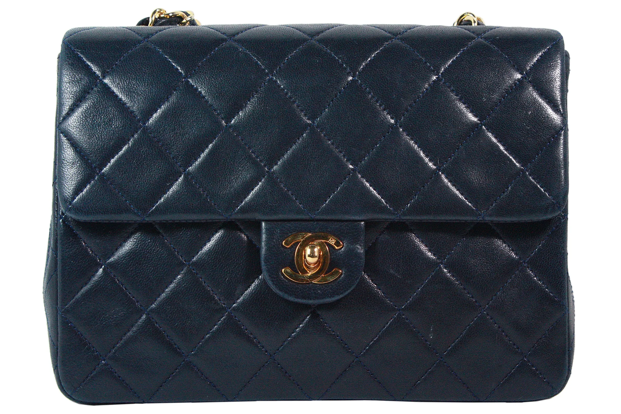 CHANEL 1990s Navy Leather Quilted Crossbody Bag