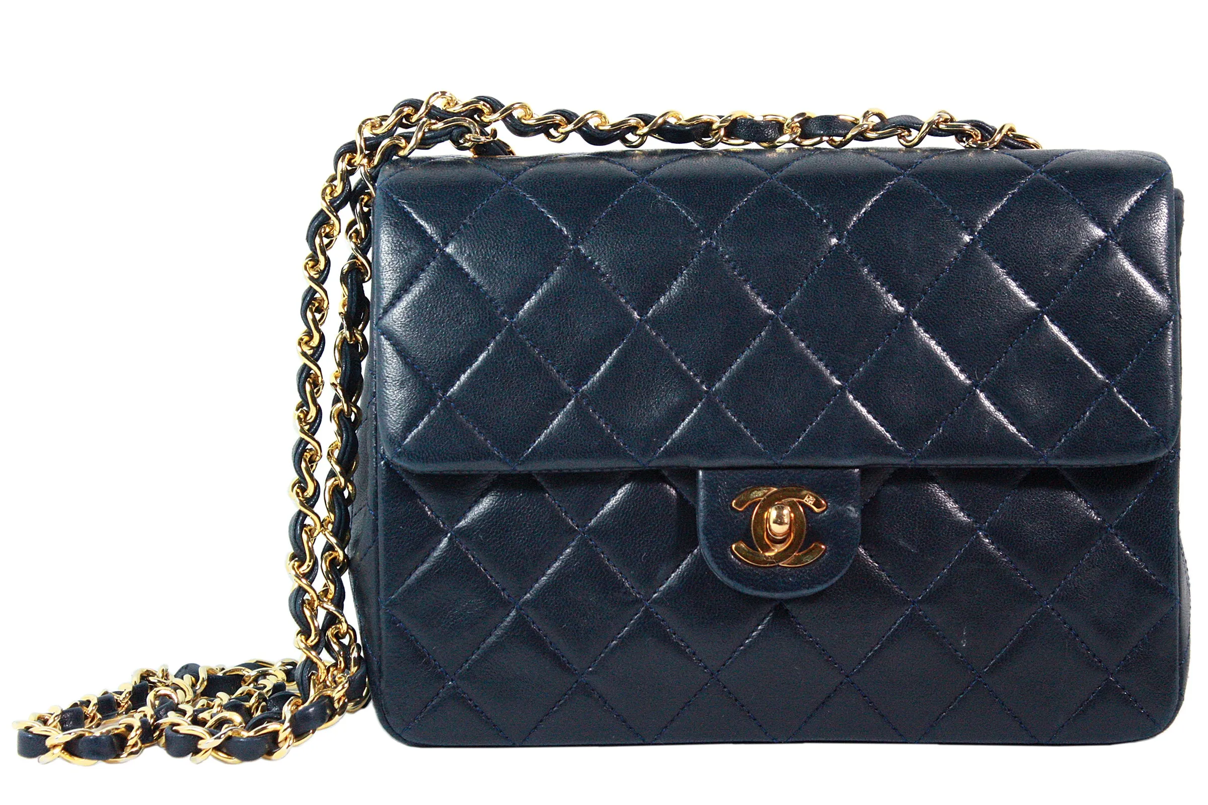 CHANEL 1990s Navy Leather Quilted Crossbody Bag