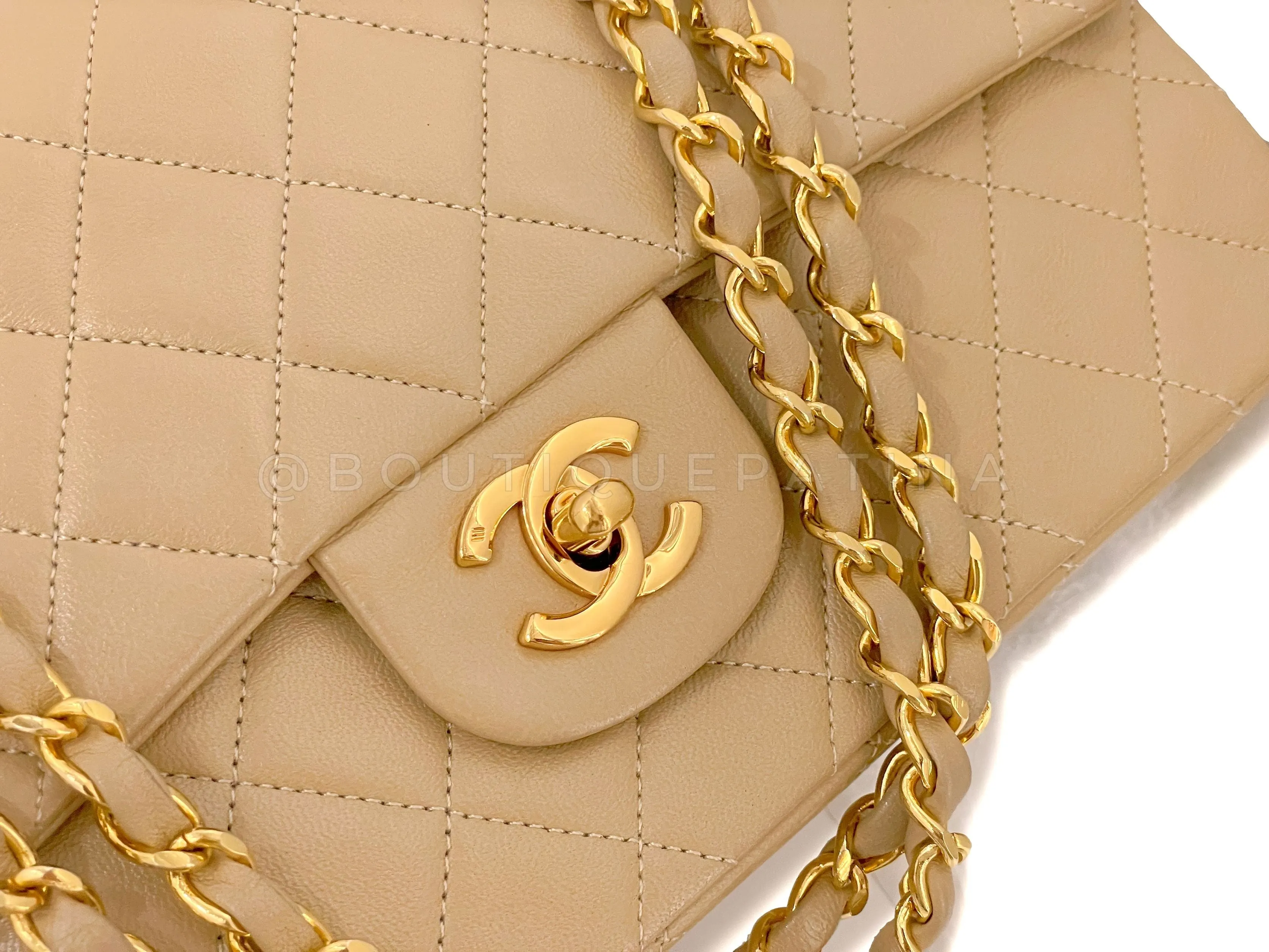 Chanel 1991 Vintage Beige Medium Classic Double Flap Bag 24k GHW