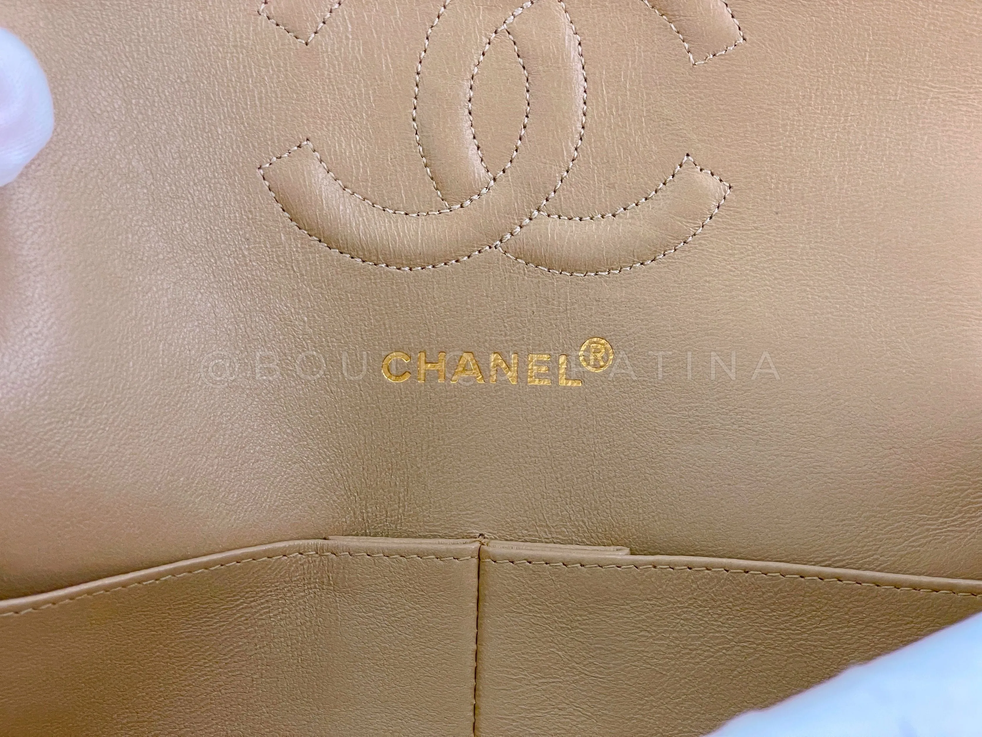 Chanel 1991 Vintage Beige Medium Classic Double Flap Bag 24k GHW