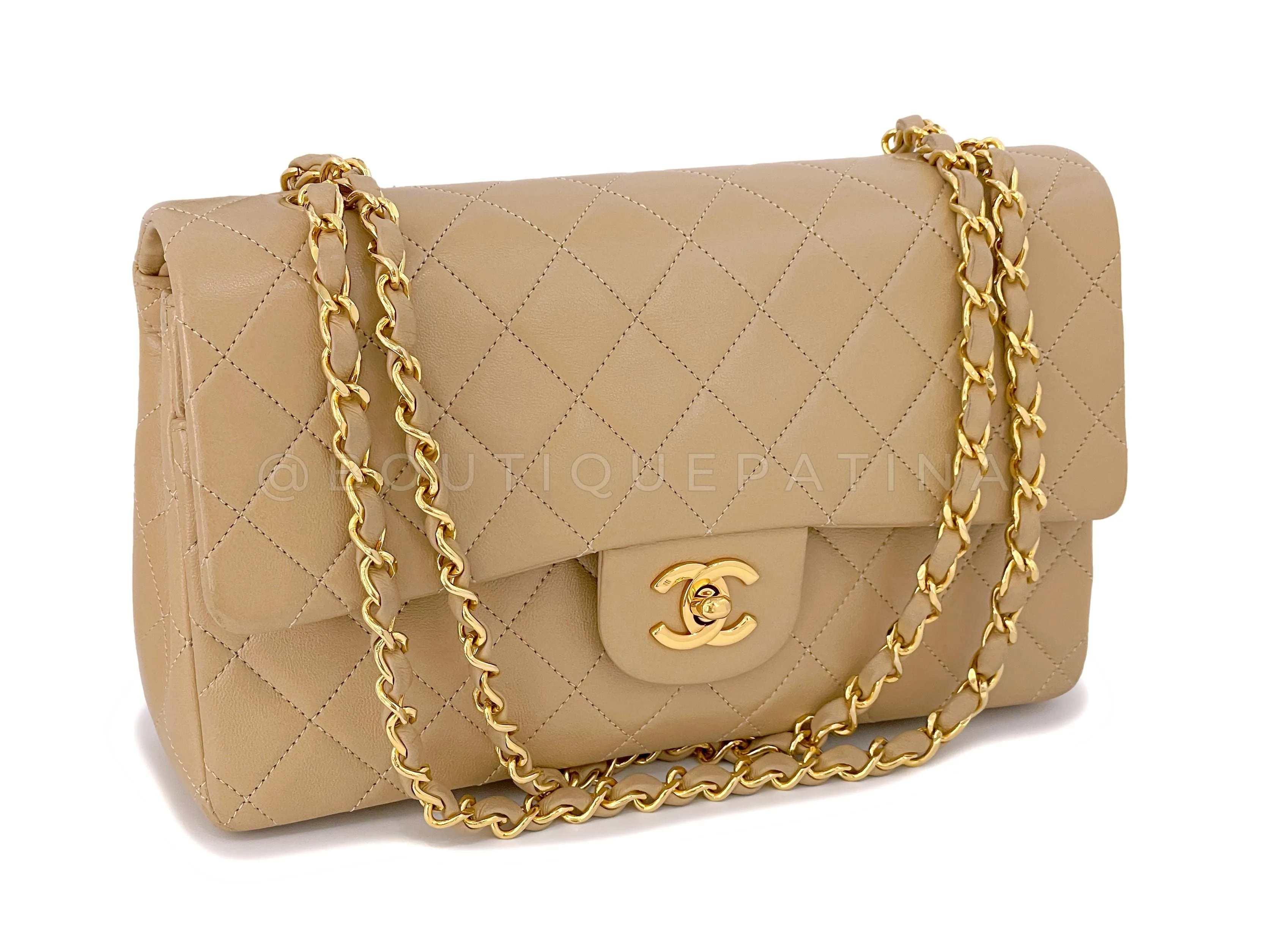 Chanel 1991 Vintage Beige Medium Classic Double Flap Bag 24k GHW