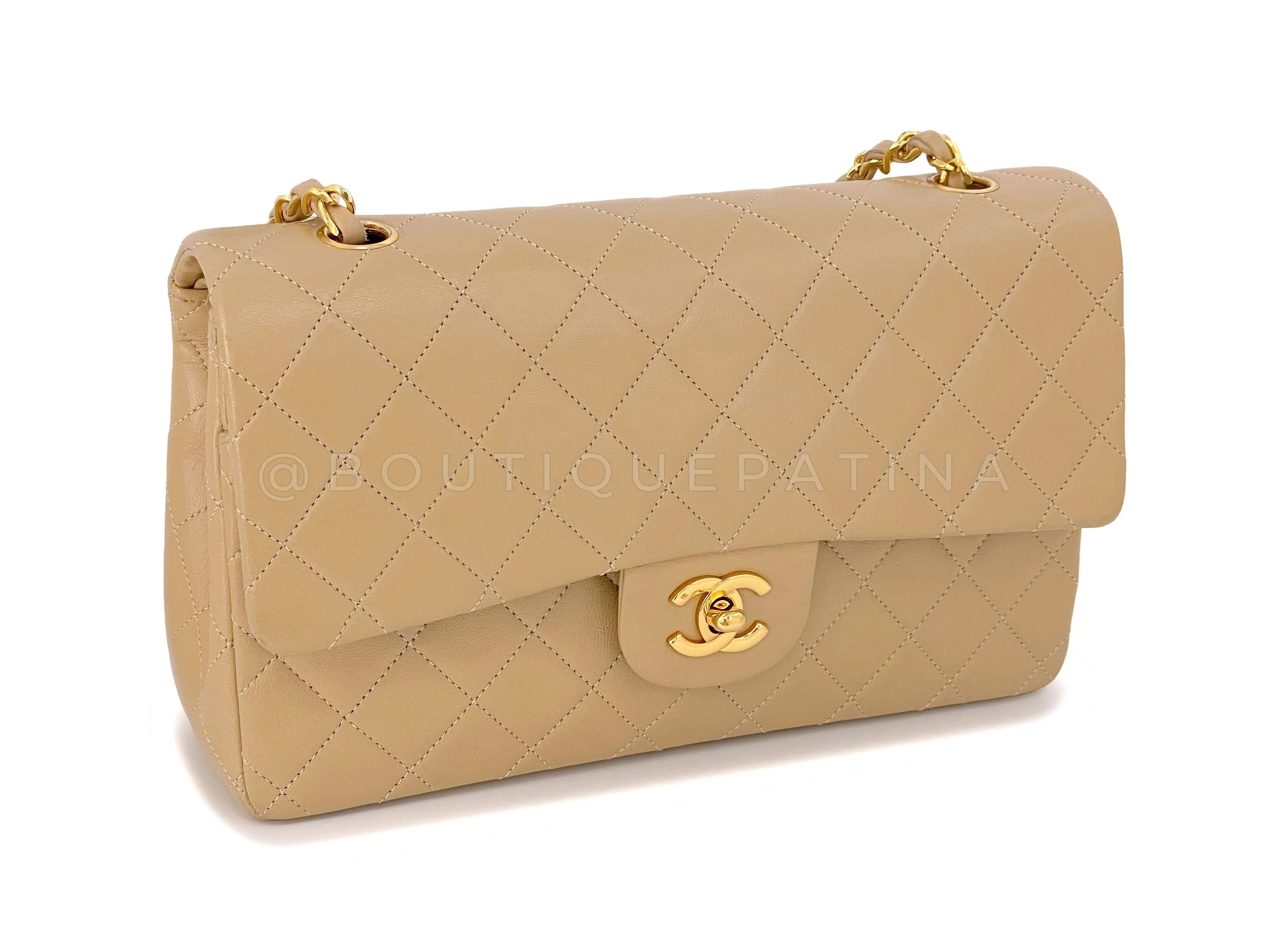 Chanel 1991 Vintage Beige Medium Classic Double Flap Bag 24k GHW